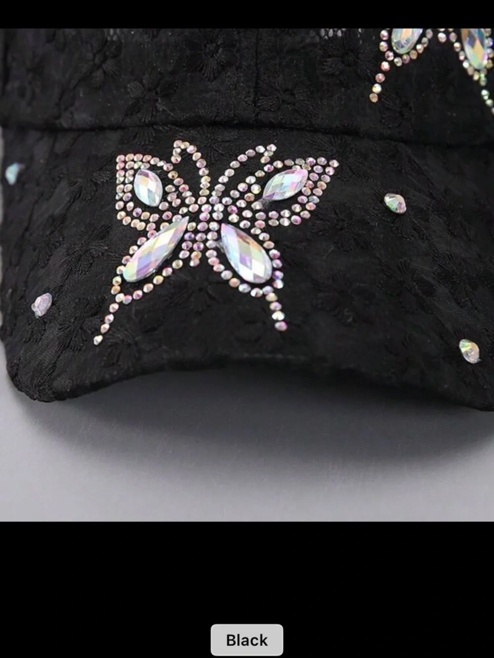 SHEIN Black Lace Cap with Iridescent Crystal Butterflies - Picture 2 of 6